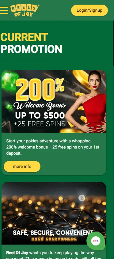 Reels Of Joy Casino mobile promotions with free spins and match bonuses